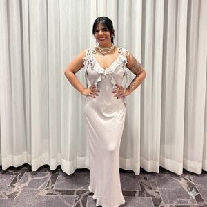 Betsey Johnson Elegant light silver Ruffle Maxi Dress size M